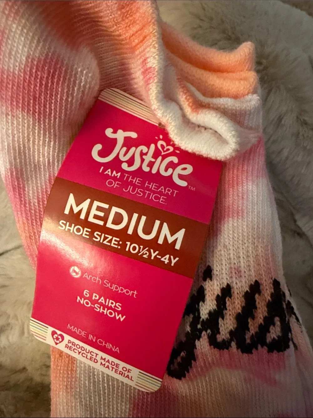 Justice No-Show Sock Pack - Pink Tie-Dye & Black Graphic